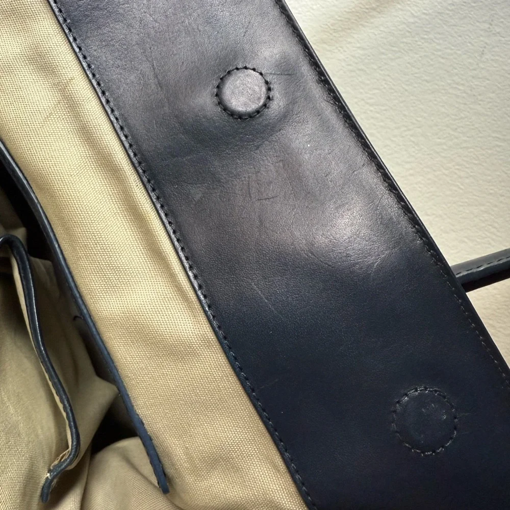Tory Burch Navy Blue and Canvas Cream Women's Tote Bag